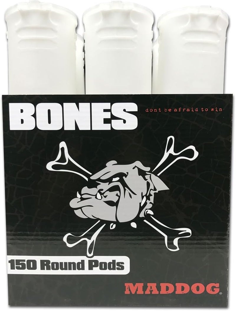 MAddog 150 Round Bones Paintball Pods | Durable Quick Reload Tubes for Tournament and Recreational Speedball Woodsball | 6 Pack - Image 1